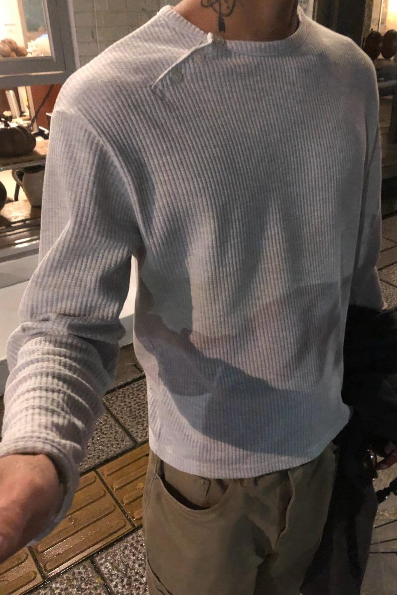 Shoulder button waffle crop t-shirt (4color)