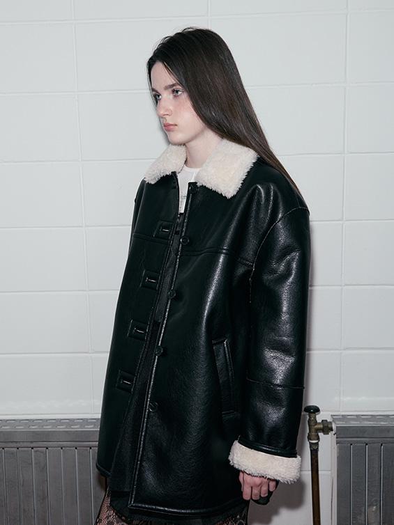 LEATHER SHEERING JACKET BLACK