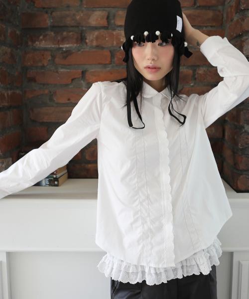 라운드 카라 레이스 셔츠 오프 화이트