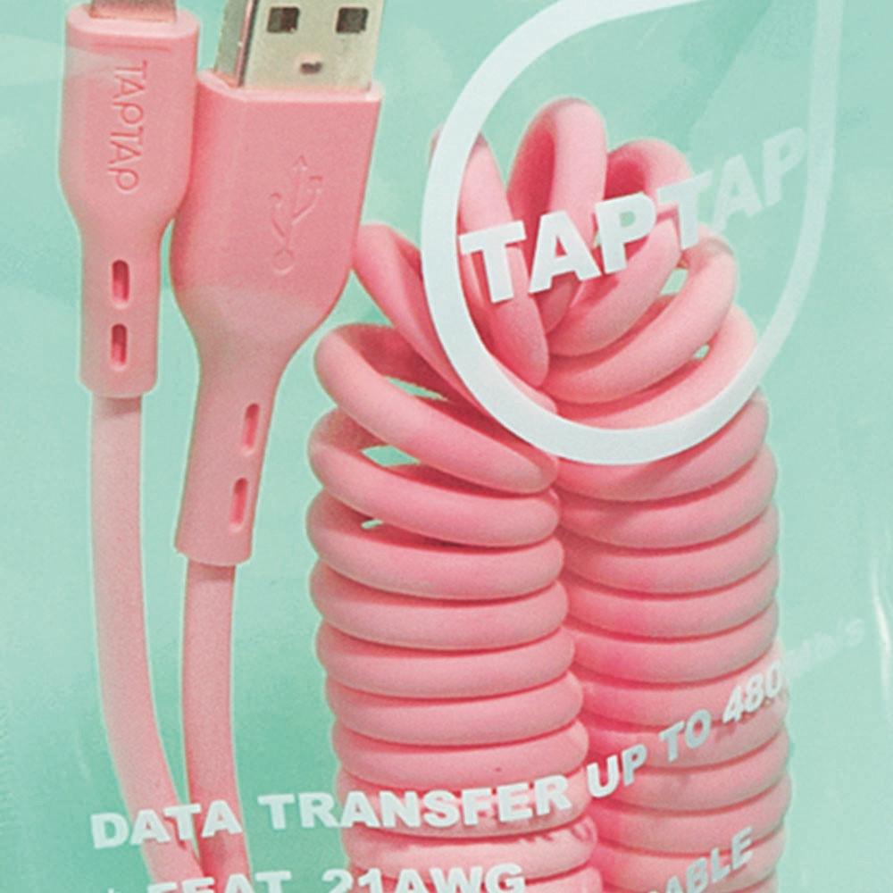 TAPTAP 탭탭 USB A to 8핀 / C타입 고속충전 스프링 코일 케이블 (핑크)