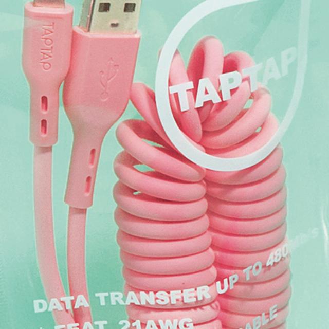TAPTAP 탭탭 USB A to 8핀 / C타입 고속충전 스프링 코일 케이블 (핑크)