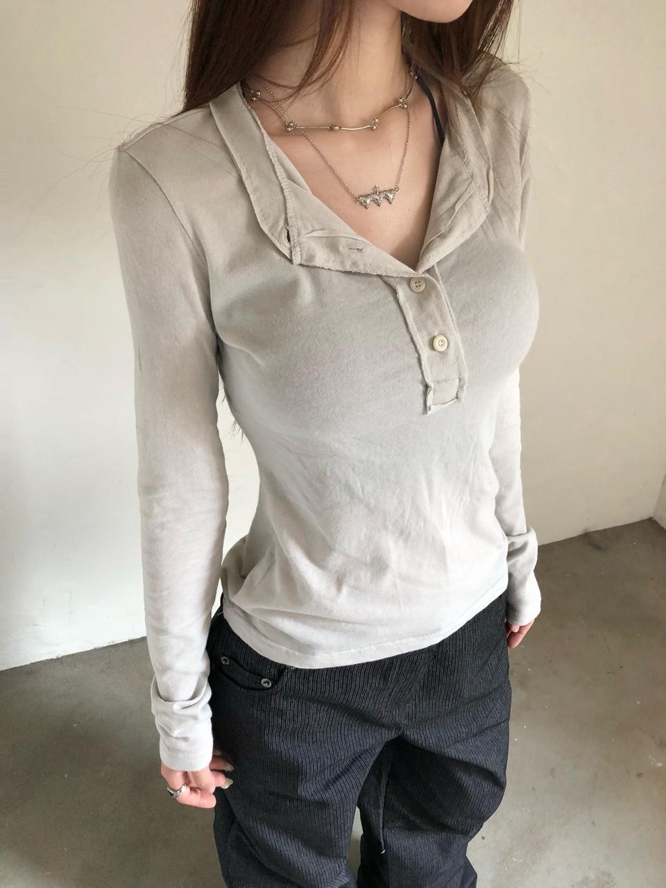 슬립오버 damage henley neck 헨리넥 버튼 가을 티셔츠 기본템
