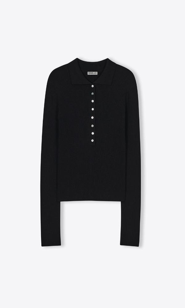 [1차 리오더] RELAX-FIT RIBBED DEEP POLO KNIT (BLACK)
