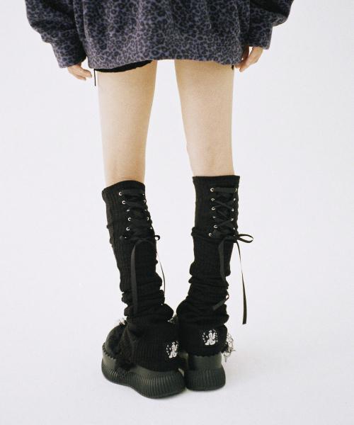 고딕 레이스업 레그 워머 - 블랙