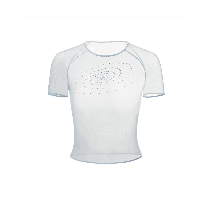 Blue Mesh Galaxy Rhinestones T-Shirt - S