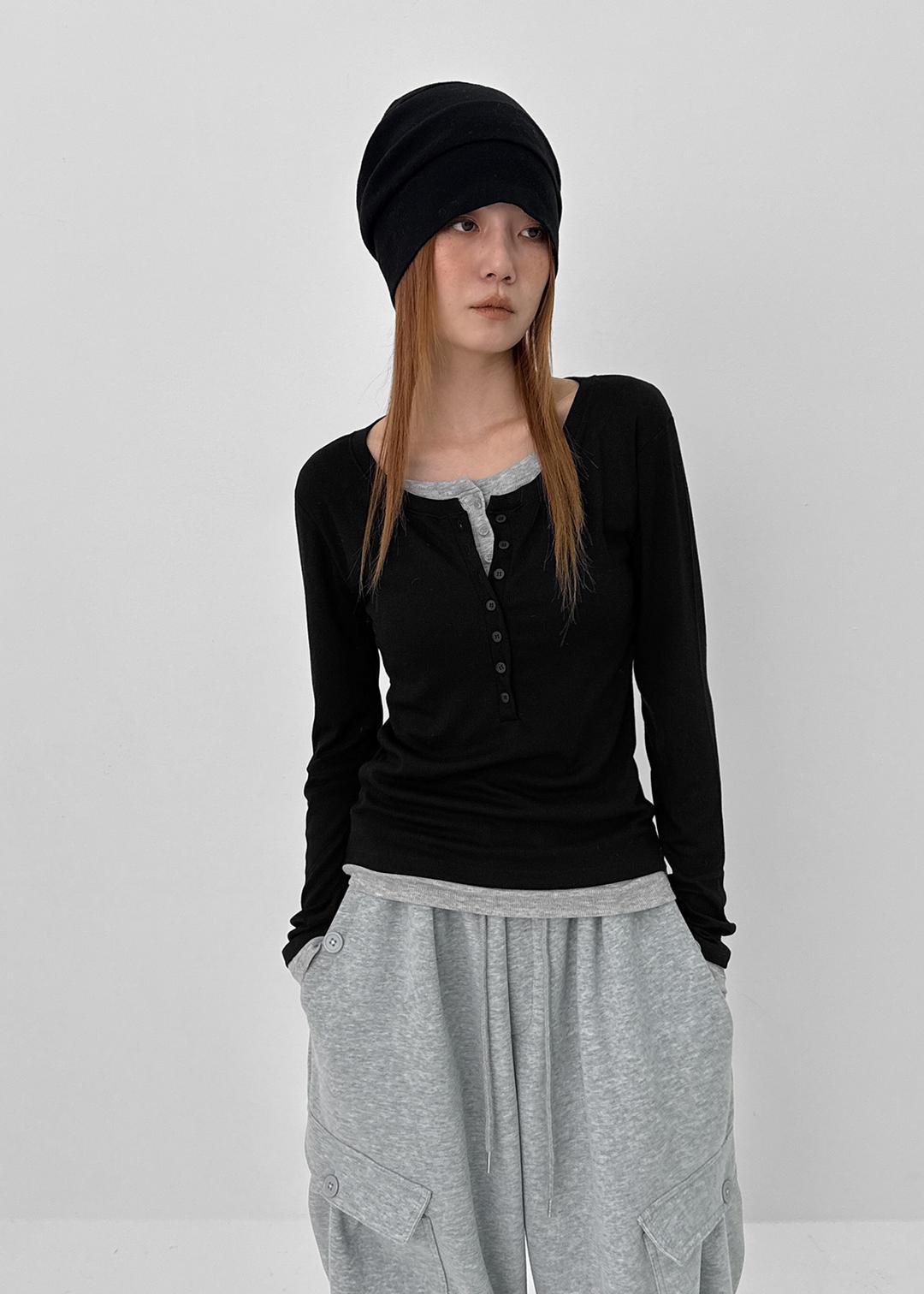 [1천장판매] [MADE] 유리애 레이어드 헨리넥 긴팔티