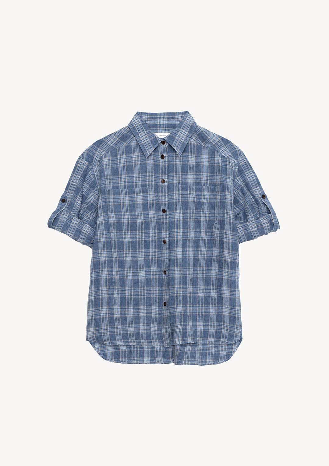 Linen Check Roll-up Shirt in Blue