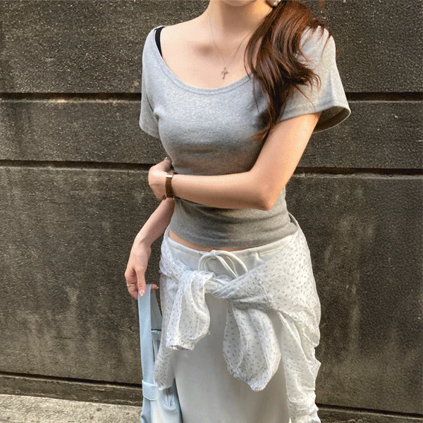 [1+1+1+1][팔뚝커버] 리느 잘록핏 유넥 티셔츠