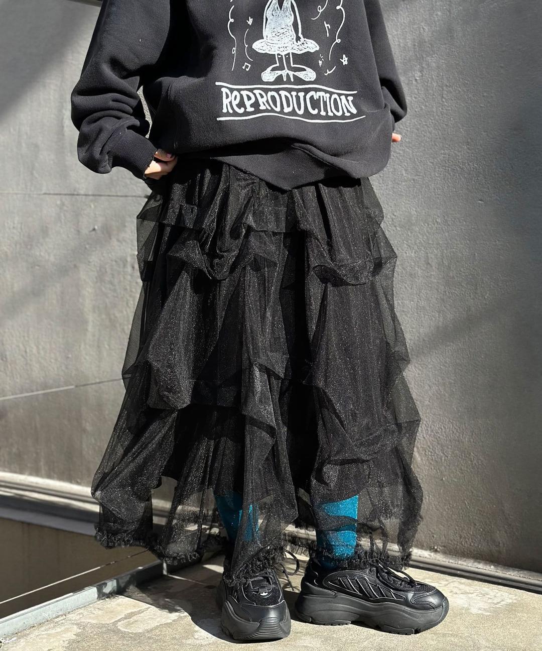 Tucked lame tulle volume skirt