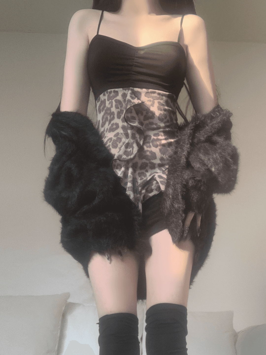 Rayz Leopard Long Lace Top (black)