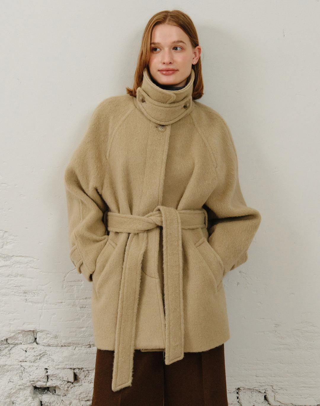 Hairy Alpaca Raglan Belted Half Coat - Beige