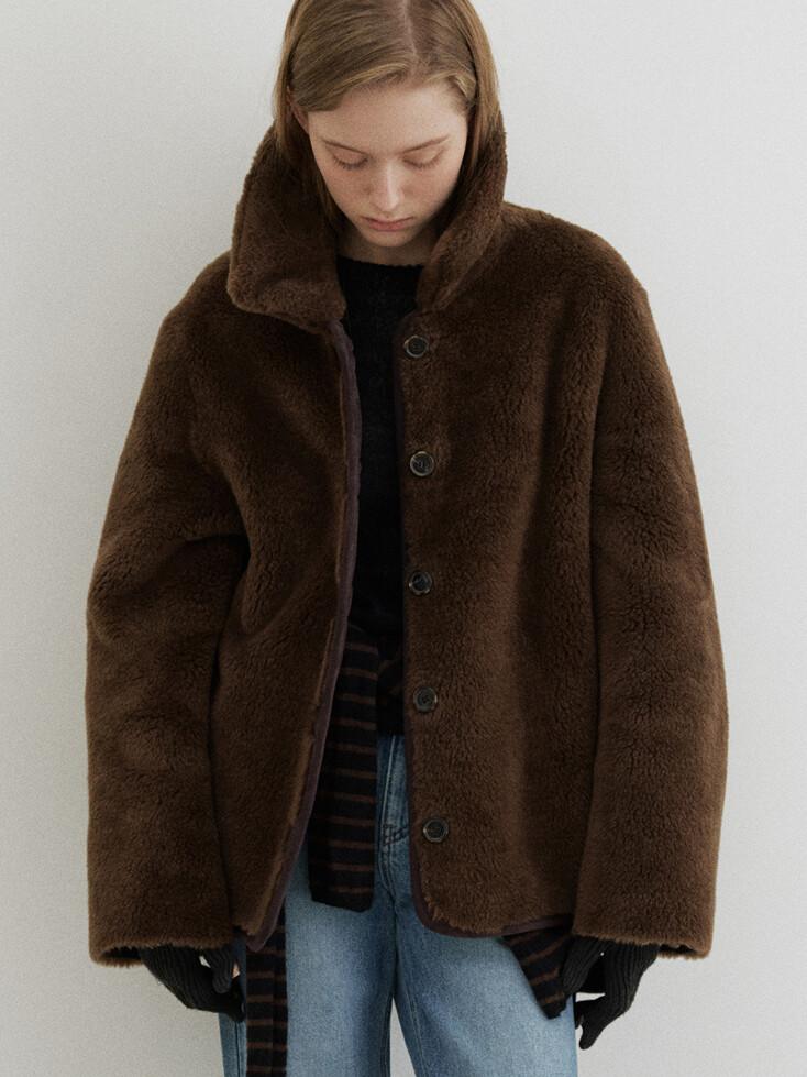 wool shearing reversible half coat (brown)
