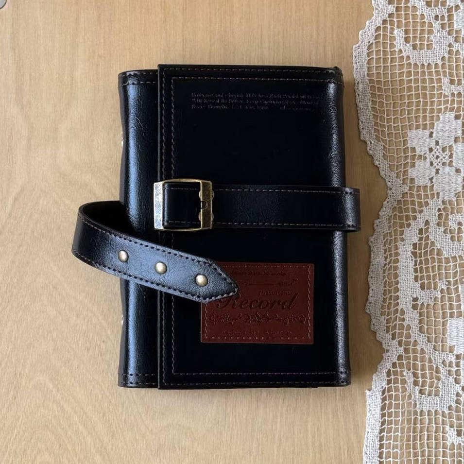 샵베흐 블랙 수납 3단 접이식 A6 가죽 노트 수첩 다이어리