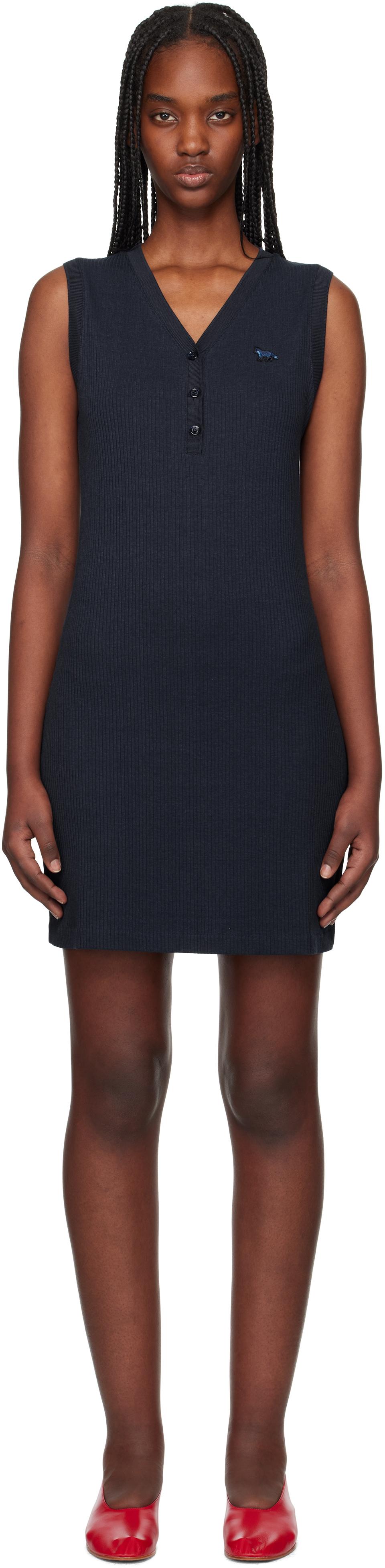 블루 베이비 폭스 패치 리브 미니드레스