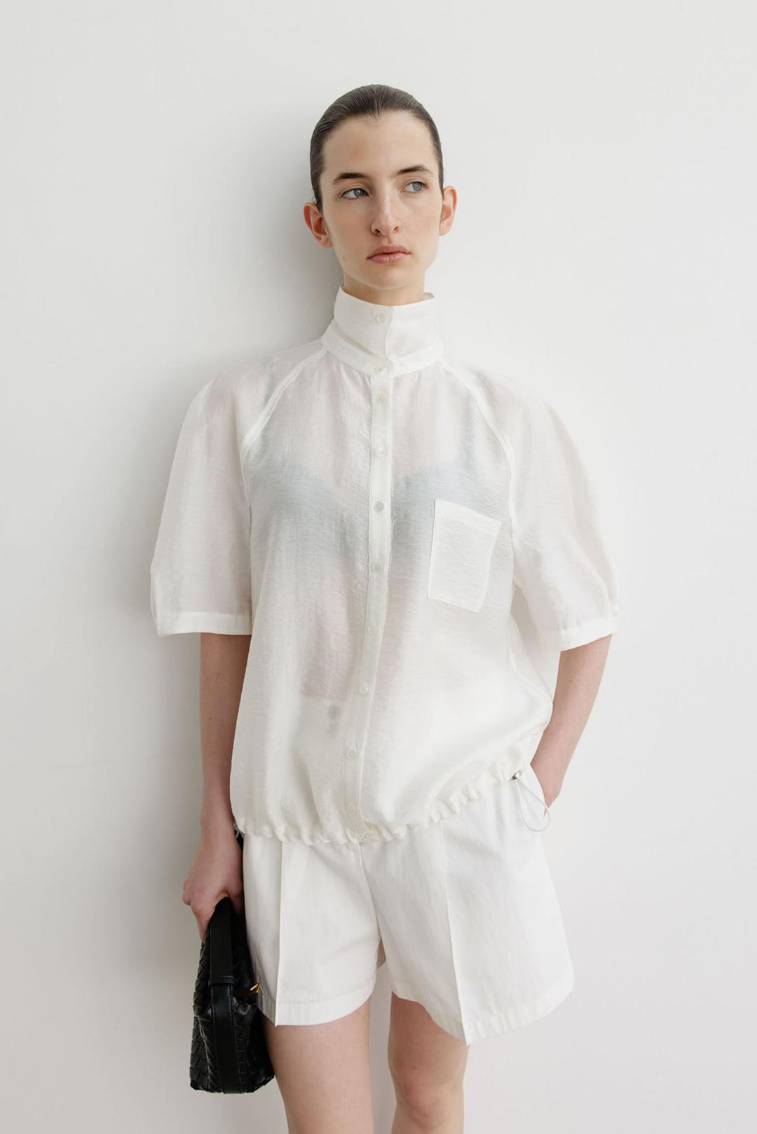 Half sleeve blouson blouse_white