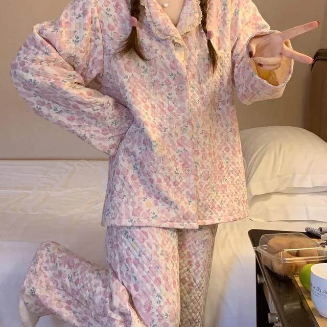 복숭아 플라워 누빔 잠옷 세트