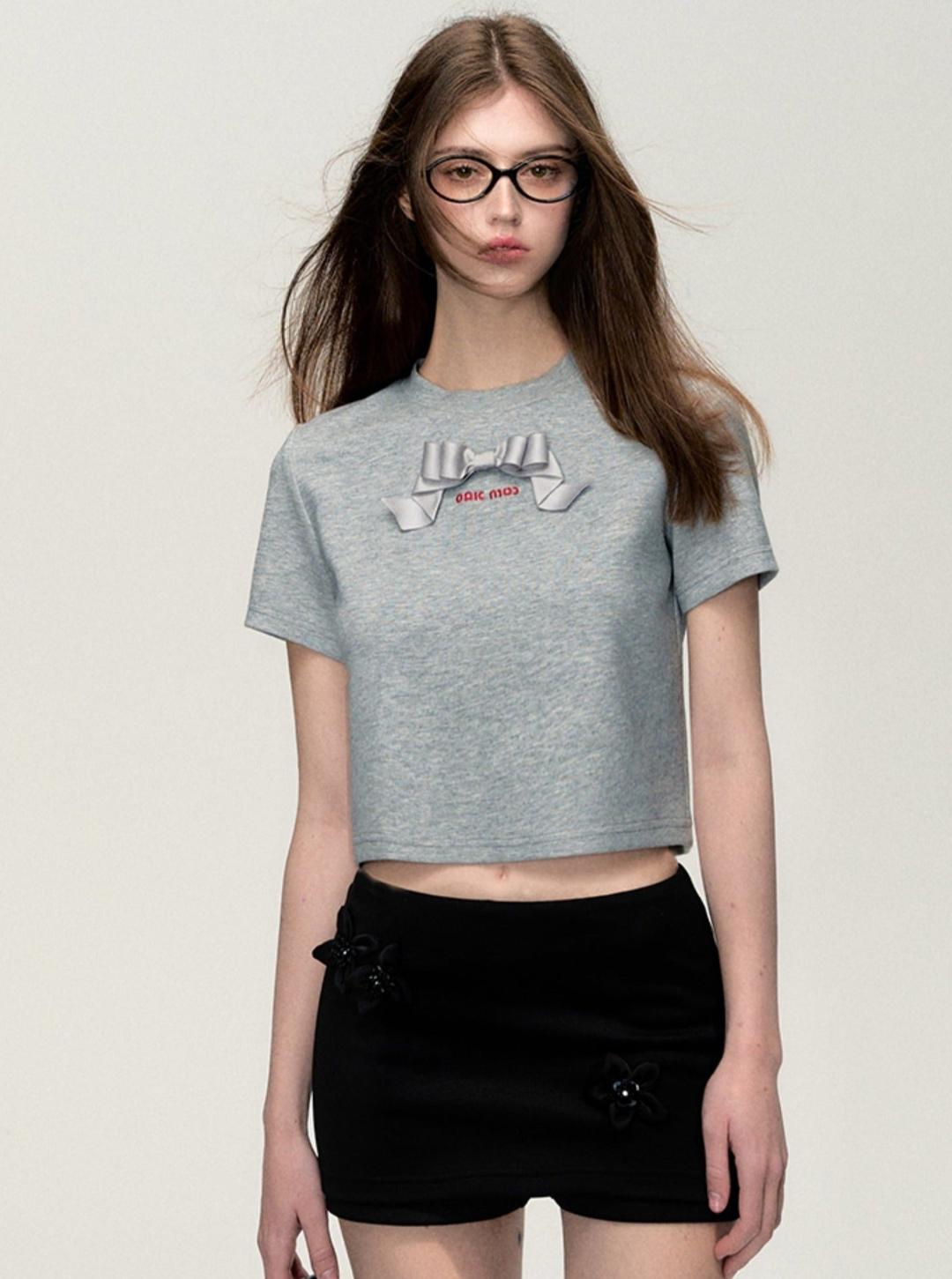 롱 고백 보우 티셔츠  - 재 / S