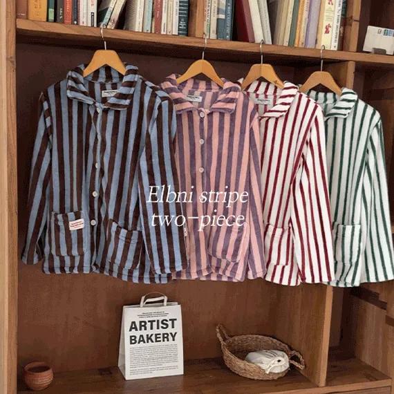 🧣new 주문폭주 👖 부분당일 H.made✔️ 엘브니 스트라이프 잠옷 겨울 극세사 수면잠옷 커플 파자마 세트 4color