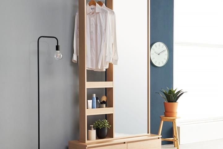 허니 LED조명 서랍형 중 전신거울화장대 겸 행거 2colors