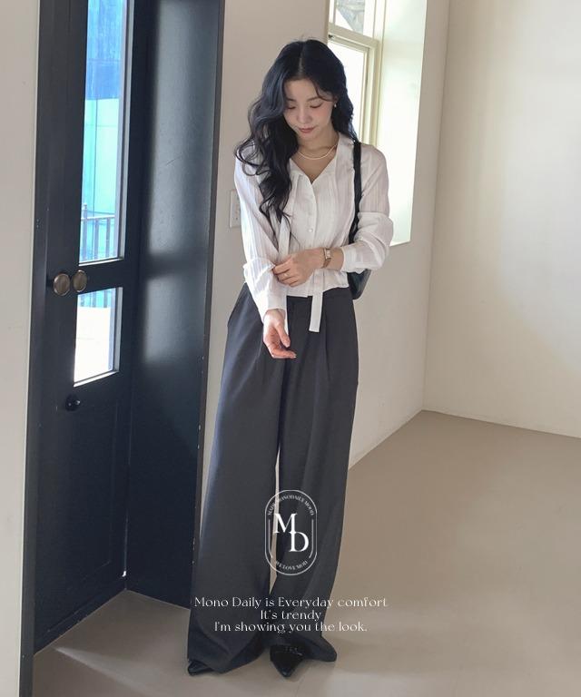 모노데일리 토드 배색 와이드 슬랙스