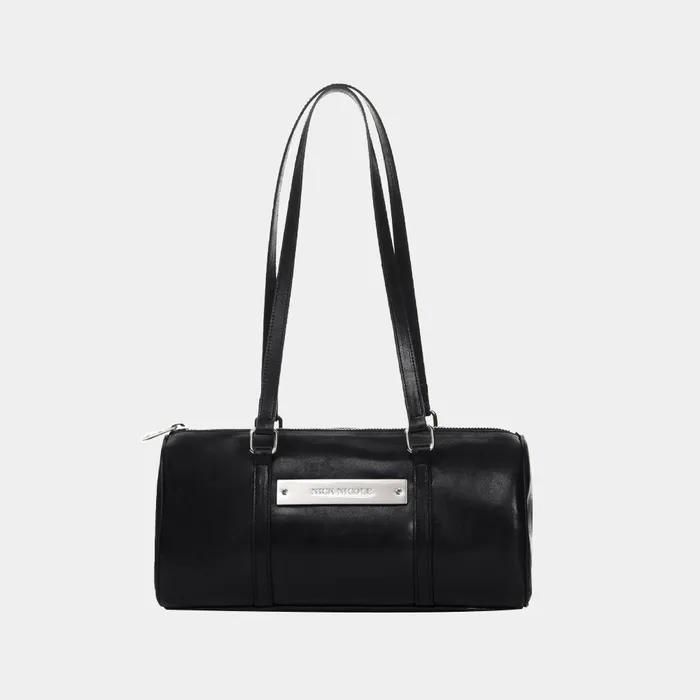 VINTAGE LEATHER CRYSTAL BOSTON BAG_BLACK