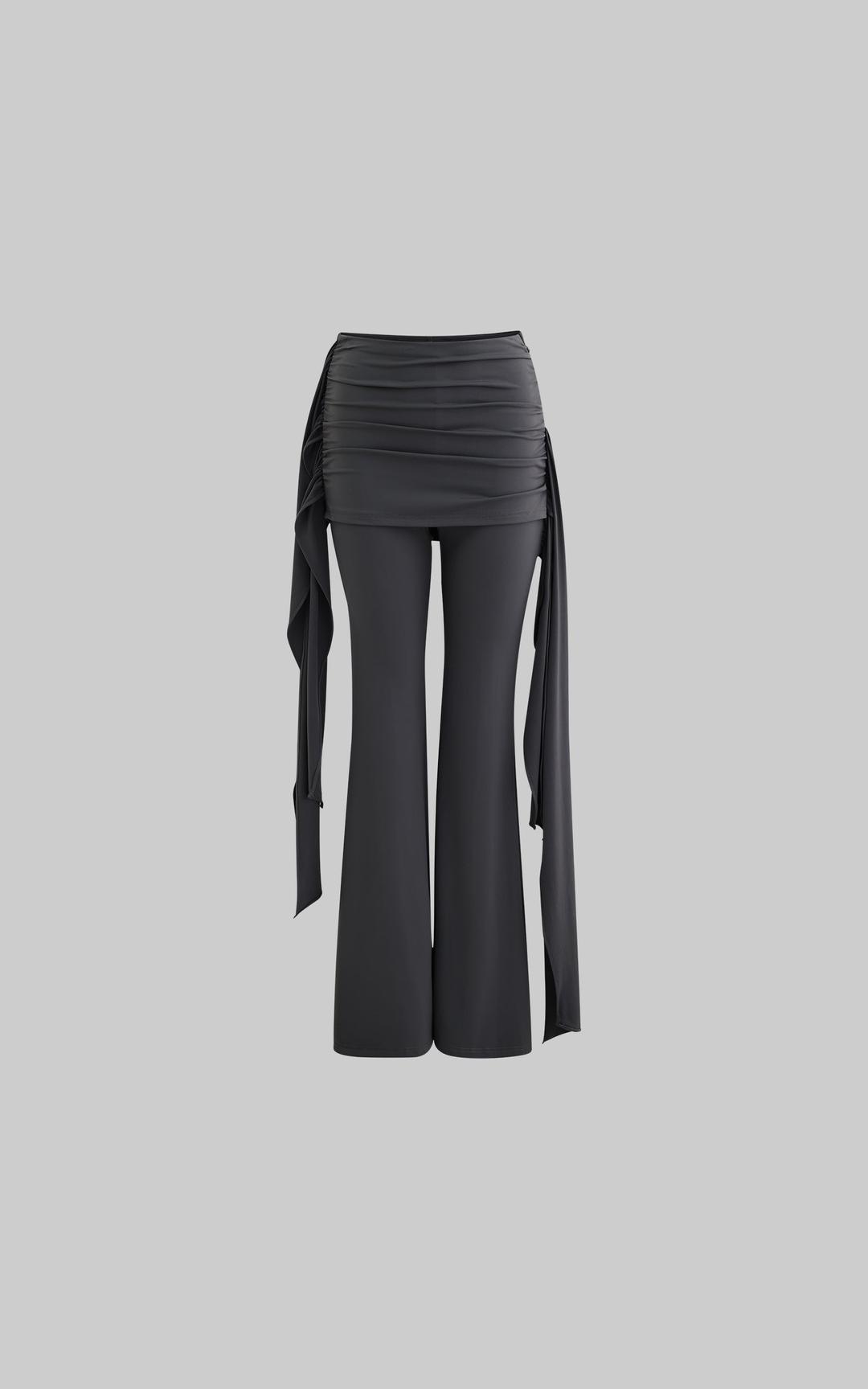 Rase le sol Gray Knot Detail High-Waisted Flared Pants