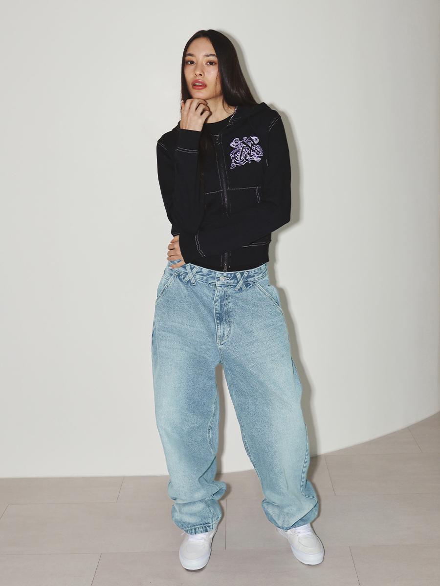 CAT WASHED DENIM PANTS LIGHT BLUE