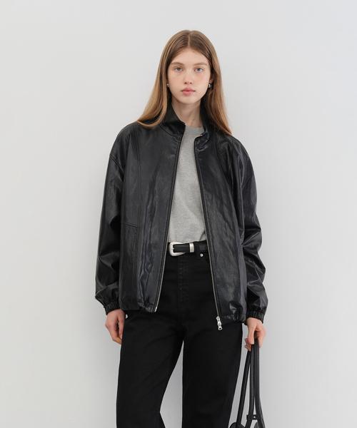 UNISEX ALTER-LEATHER WIND BREAKER_UDJU5C105_BLACK