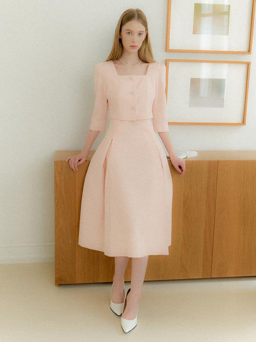 Square-neck 2piece-Style Flare Dress / Pink(3 color)