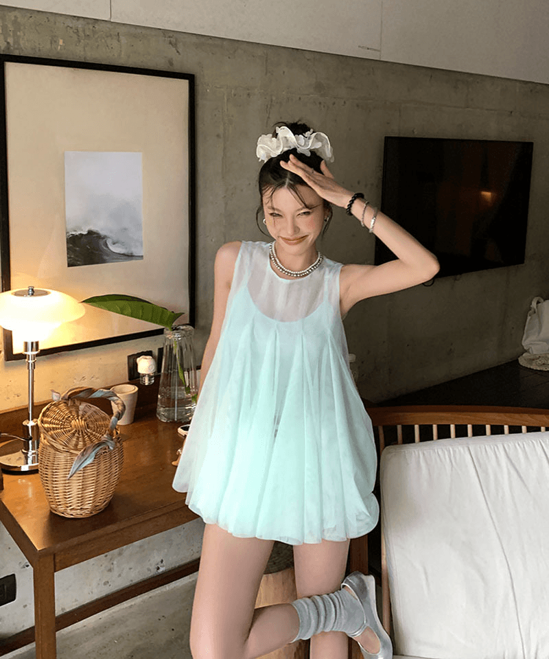 민트 시스루 플레어탑