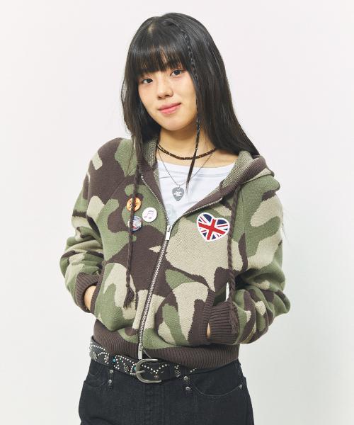 W UNION JACK KNIT ZIP UP HOODIE CAMO(CV2FFFK681A)