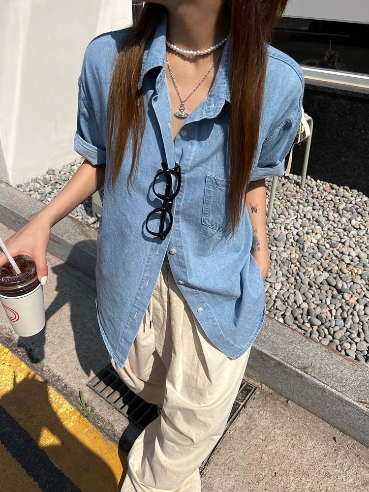 루피 데님 반팔 셔츠 (2color)