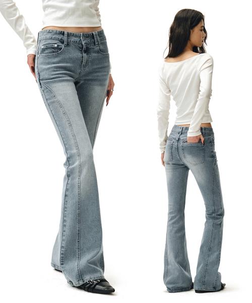 Zip Pocket Slim Low Rise Flared Jeans DCWPT021LIGHTBLUE