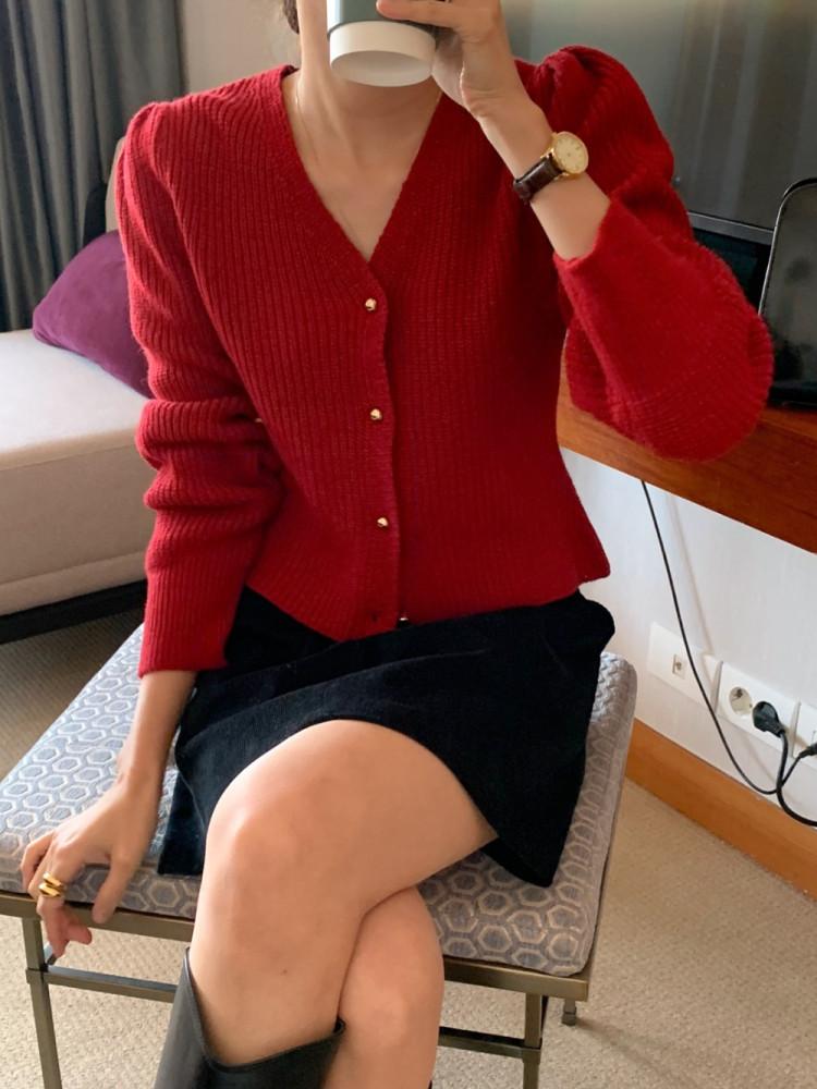 홀리데이 골드버튼 가디건
