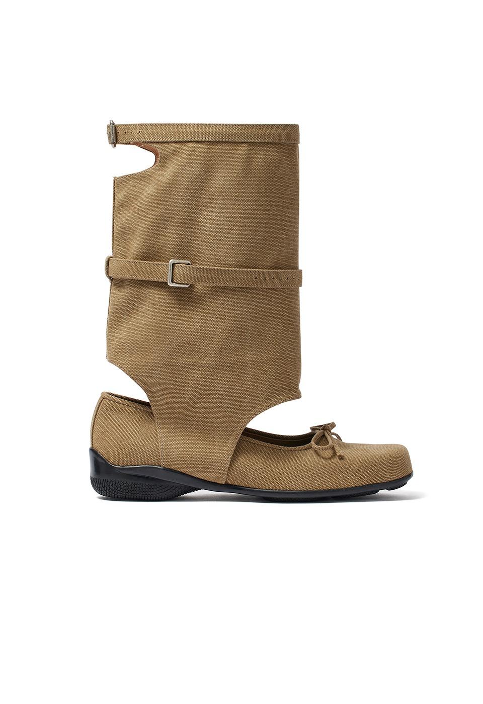 BALLET FLAT CUT-OUT BOOTS, KHAKI