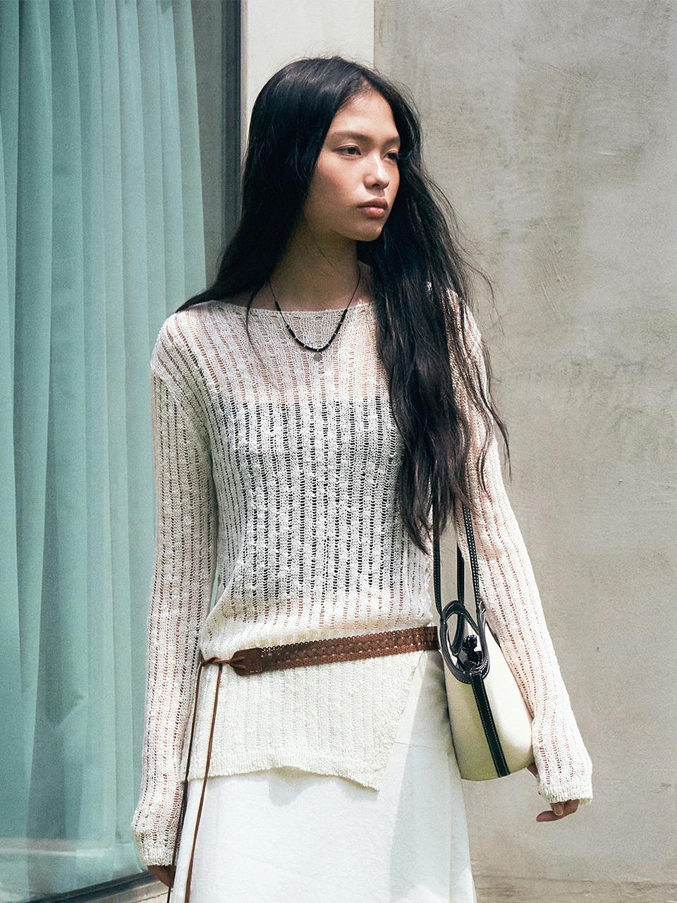 Ribbed Slub Slit Knit (Ivory)