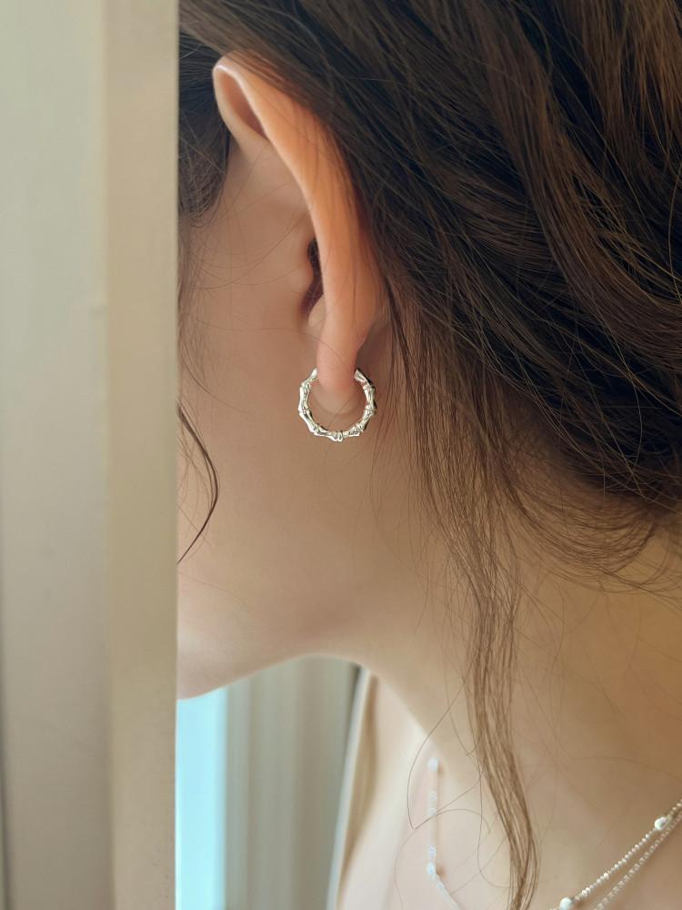 실버925 뱀부 슬림 원터치 귀걸이 2colors