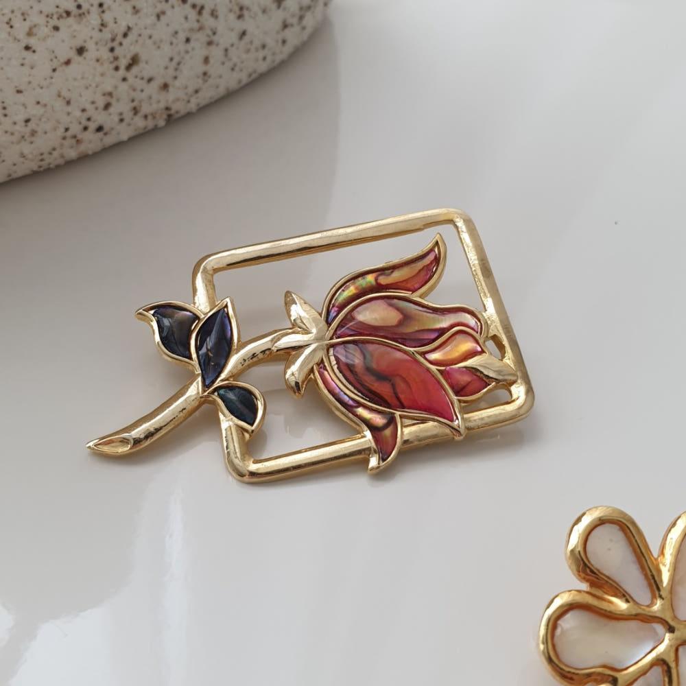 [중고] vintage red flower brooch 빈티지 레드 플라워 브로치 (VJ0003)