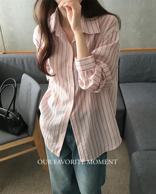 메리어라운드 [무료배송][ofm] 킨더 텐셀 스트라이프 루즈핏 셔츠 (nb)