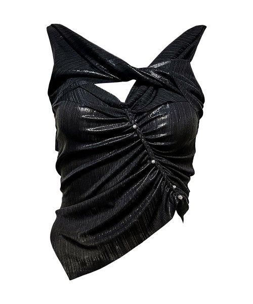 plait warp turn top - black