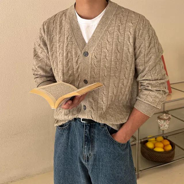 [주문폭주/당일발송]워셔블 캐시미어 브이넥 케이블 니트 가디건 크롭 숏 울 니트 오버핏 루즈핏 꽈배기 트위스트 자켓