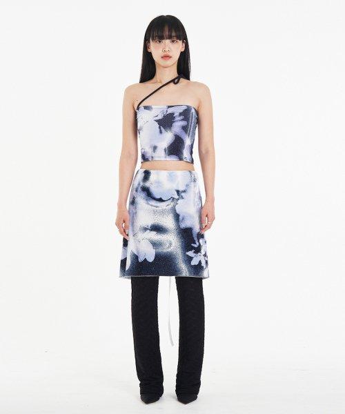 STRING TUBE TOP DUSTY FLOWER (BLUE)