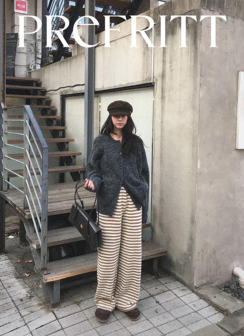 PREFRITT : Douner stripe towel pants [beige]