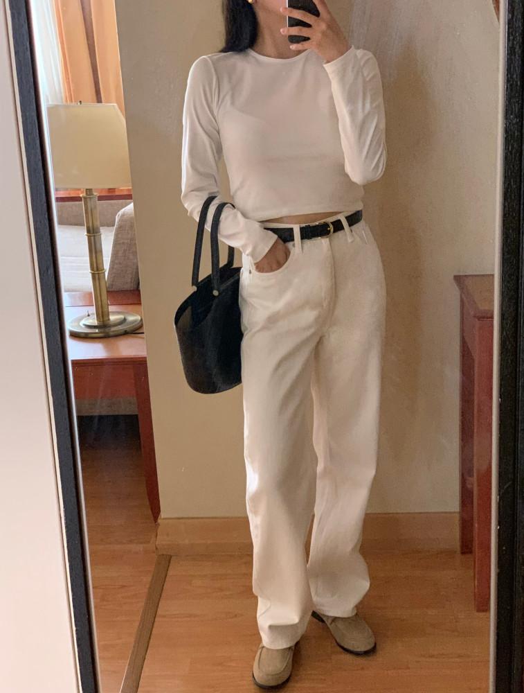 미엘 miel 세미와이드 일자핏 044 화이트 데님 팬츠