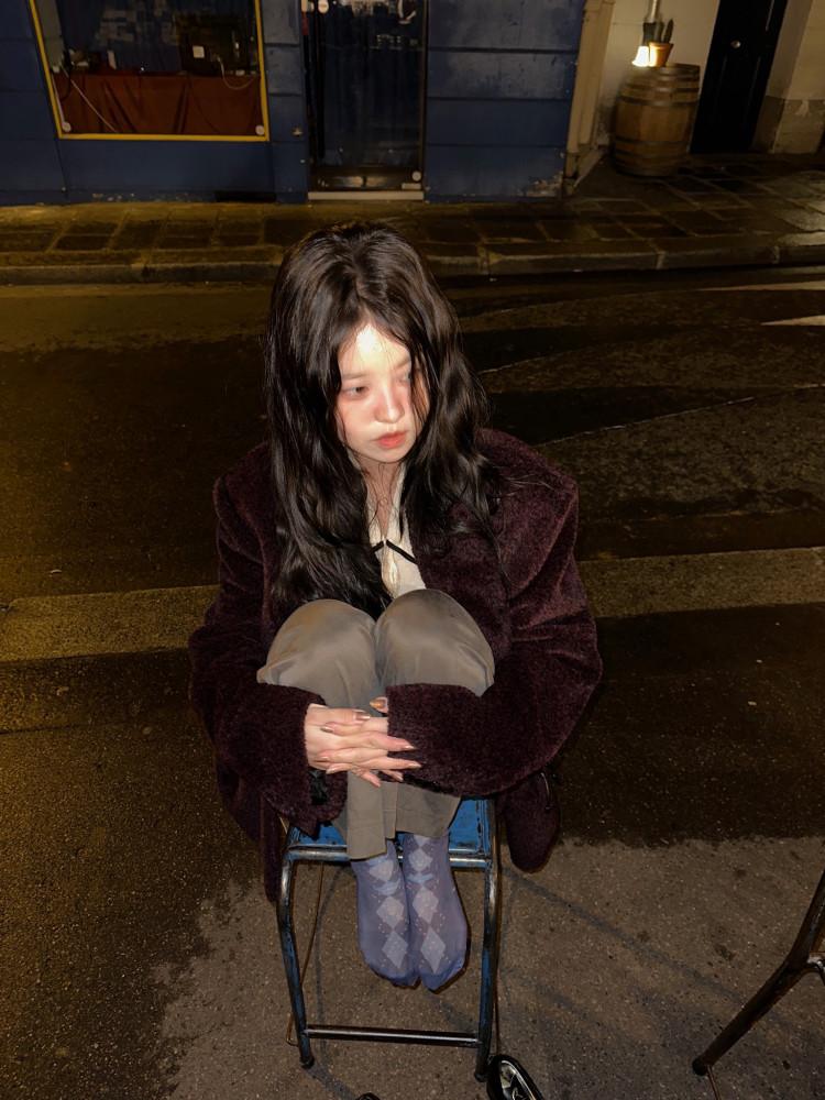 [Vintage blue 03 long socks] 빈티지 하이틴 유니크 아가일 시스루 니삭스 긴양말