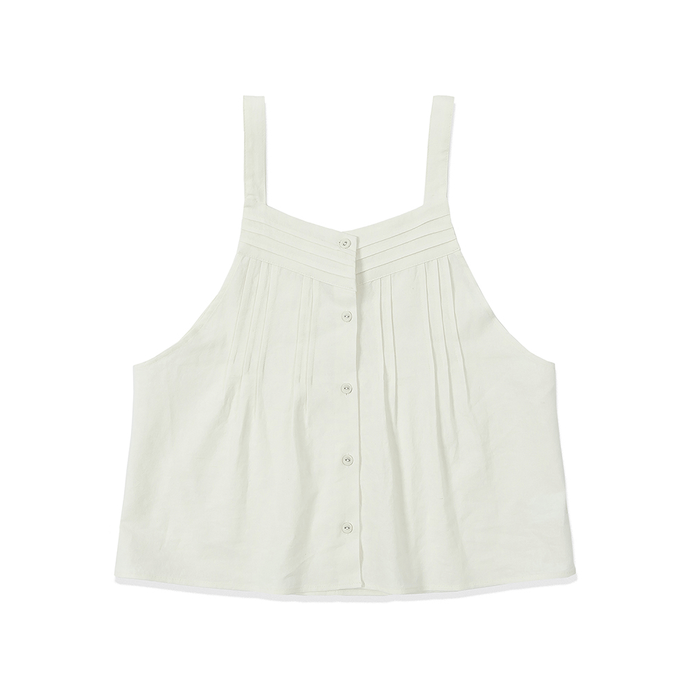 Linen Pintuck Sleeveless Blouse - Ivory