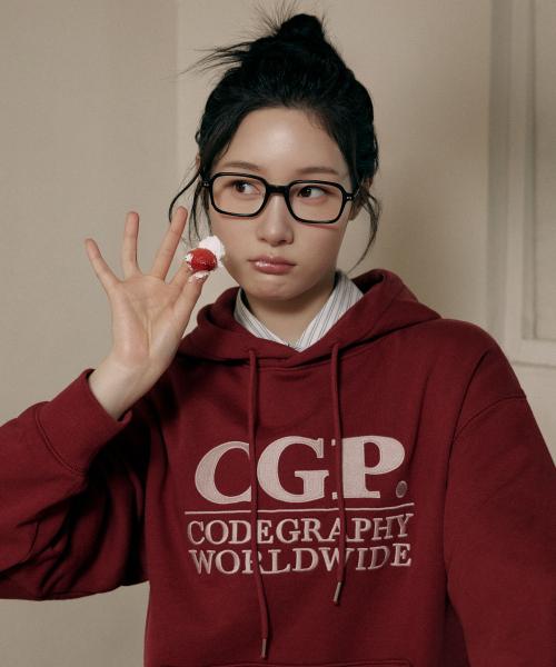 스퀘어 로고 후디_다크 레드