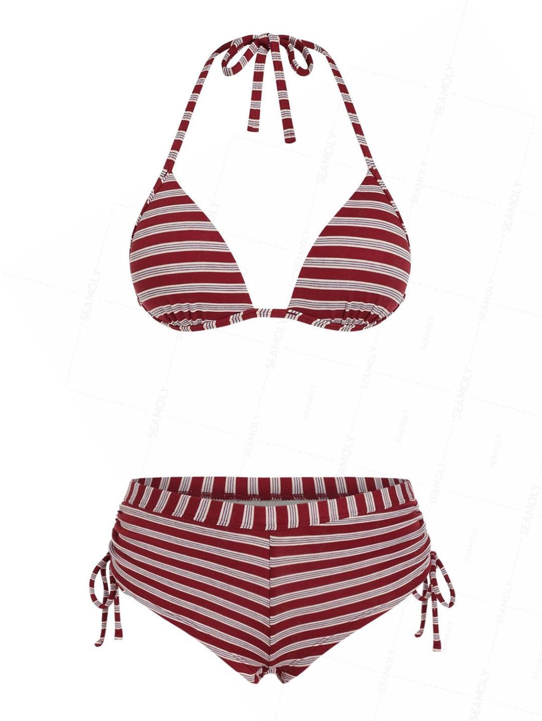 Seamolly Y2K Striped Ribbed Hard Cups Support Cinched Boyshorts Bikini Set
