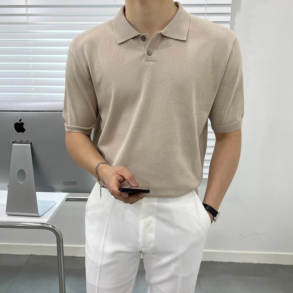 니르 아이스 머슬핏 단추 카라 반팔니트 2894