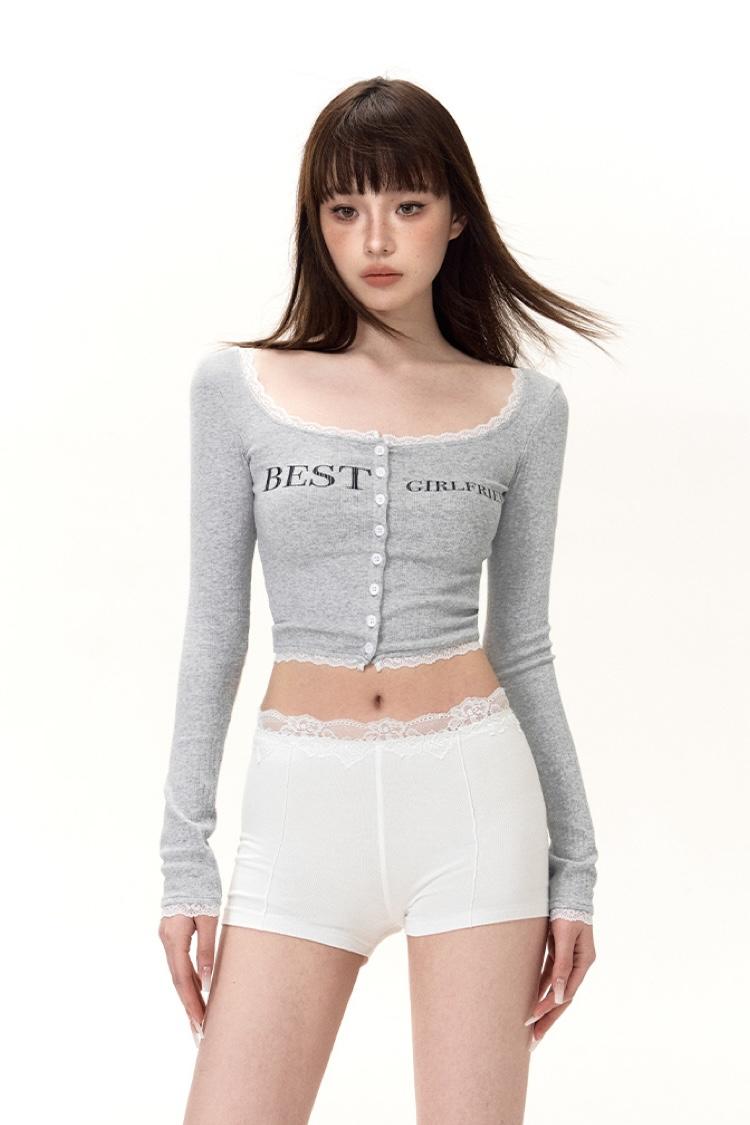 CHILI LIME Lace Slim Button Cardigan Top (3color)